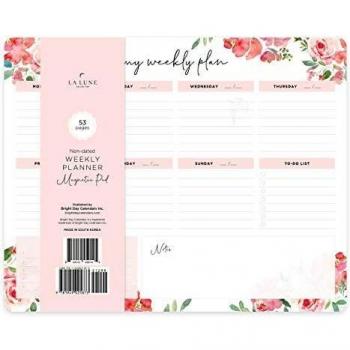 Non-Dated Weekly Magnetic Refrigerator/Desk Calendar Pad with To Do List, Weekly Goals, and Notes Section, La Lune Collection by Bright Day, 53 Weeks 8 x 10 (Belle Fleur)