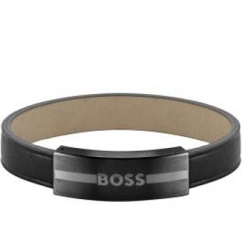 BOSS LUKE Lederarmband mit Edelstahl-Elementen