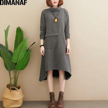 DIMANAF Women's Thicken Cotton Turtleneck Dress