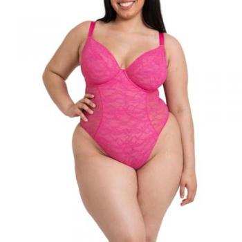 Blush & Hot Pink Curvy Kate Lace Plunge Bodysuit