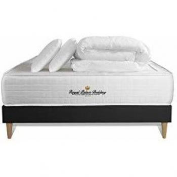 Pack Matelas Max‑Épaisseur Windsor 200x200 cm : Ressorts Ensachés + Mémoire de Forme, Sommiers Kit Noir, 2 Oreillers, Couette