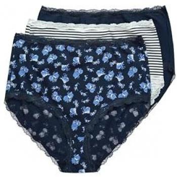 Ulla Popken Maxislips für Damen, 3er-Pack, in Blau und Baumwolle