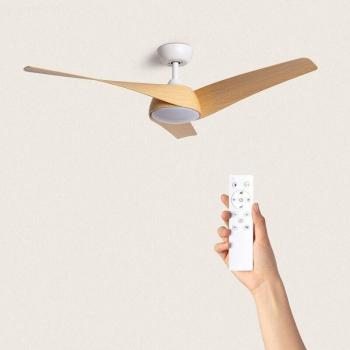 Eubea ventilatore da soffitto silenzioso 132 cm motore DC, luce integrata, telecomando, finitura bianco/legno