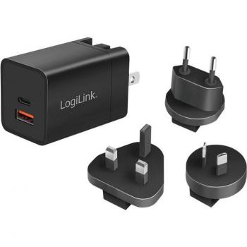 LogiLink USB-Steckdosenreiseadapter, 1x USB-A, 1x USB-C, GaN-Technologie, 30 W