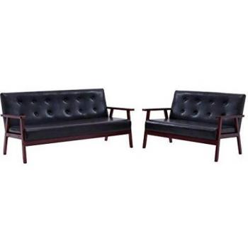 Black Faux Leather 2-Piece Sofa Set