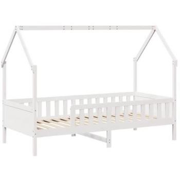 Giroletto Casetta per Bambini 90x200 cm Bianco in Legno di Pino Massello