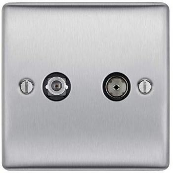 British General Brushed Steel Co-Axial and TV Socket NBS65