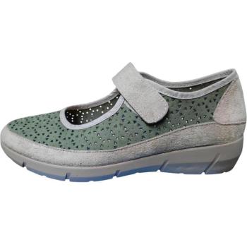 CUQUE Merceditas em Couro com Fecho de Velcro e Palmilha Verde