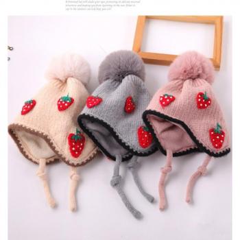 Woolen Bomber Hat with Strawberry Design