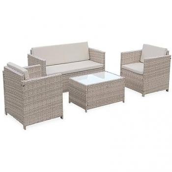 Salotto da giardino in resina intrecciata Perugia, 4 posti con cuscini beige