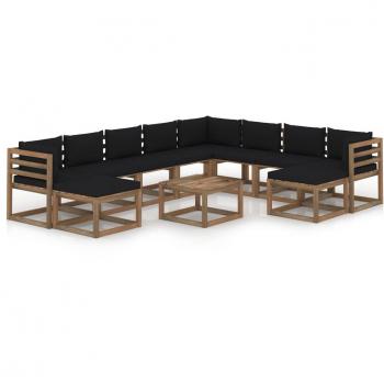 VidaXL Lounge Set da Giardino 11 pz con Cuscini Neri