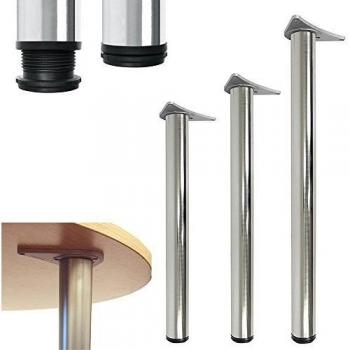 Satin-Finished Adjustable Worktop Support Leg for Bars, 870mm Long, 60mm Diameter Base
