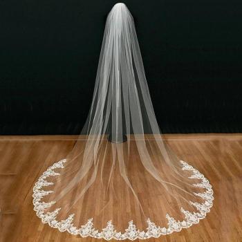 Accesorio de Boda: Velo Catedral Blanco/Marfil con Encaje y Peine