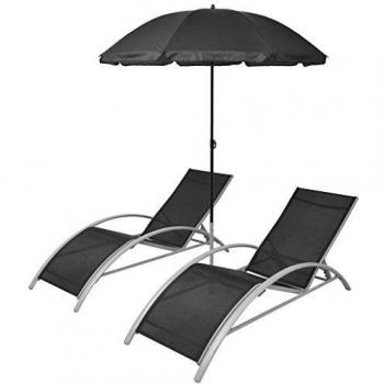 VidaXL Sonnenliege mit integriertem Schirm Aluminium Schwarz