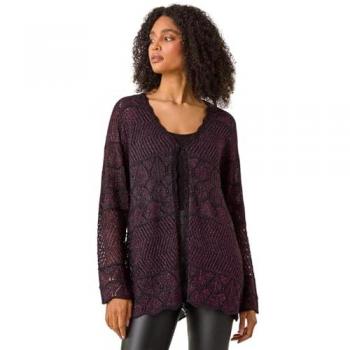 Shimmer Cerise Crew-Neck Knit Cardigan – Women, Size 14