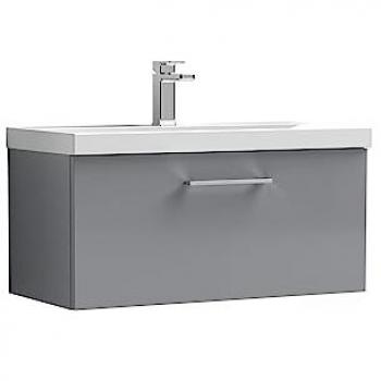 Nuie Arno 800mm Satin Grey Wall Hung Vanity Unit with Single Drawer and Thin-Edge Basin