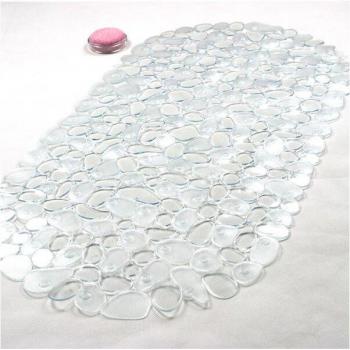 Decorative Cobblestone Pattern Bath Mats with Anti-Slip Feature, Available in Multiple Colors (Blue, Green, Purple, White), Size 65*35cm, Material: PVC