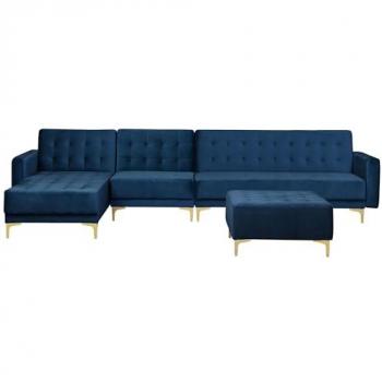 Aberdeen Navy Blue Velvet Modular Sofa Bed with Ottoman