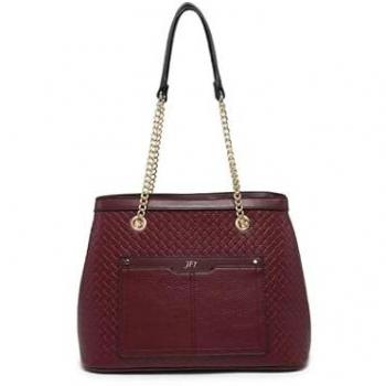 Wine‑Toned Woven Top Zipped Tote (JFY)