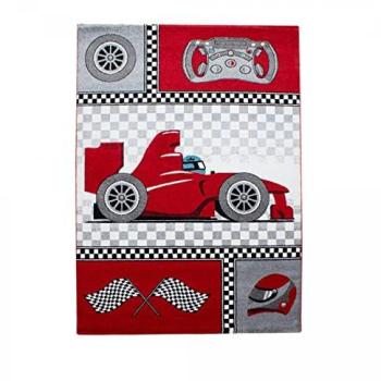 Tapis Enfant Tissé Rouge et Gris Kid Race