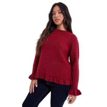 DP Womens Large Red Ribbed Ruffle-Cuff Sweater