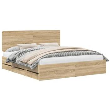 Lit à cadre chêne Sonoma – 200 × 200 cm – bois d’ingénierie – tiroir secret