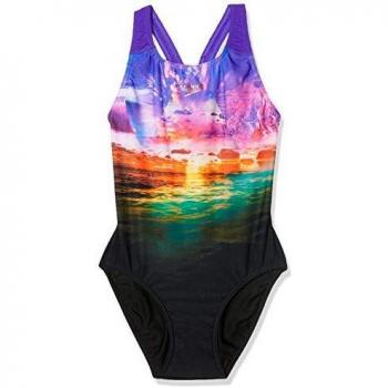 Speedo Damen SunBloom Placement Digital Powerback Badeanzug, schwarz (Schwarz/Violett/Fluo-Orange/Fake-Grün), 40