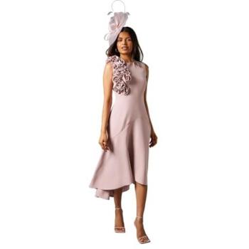 Size 12 Petite 3D Corsage Tiered High-Low Dress in Dusky Pink