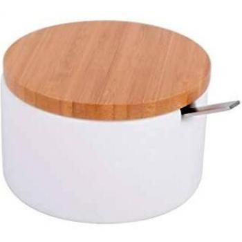 Azucarero blanco con tapa y cucharilla de acero