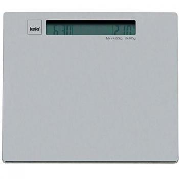 KELA 21835 Digitalwaage für Personen – Zeitanzeige, Thermometer, batteriebetrieben, mattes Silber, Edelstahl
