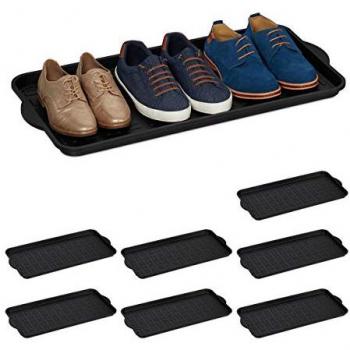 Zapatero Recibidor con 8 Bandejas, Booy Tray Antigoteo, Plástico, 6-8 Pares, 75 x 36,5 cm, Color Negro
