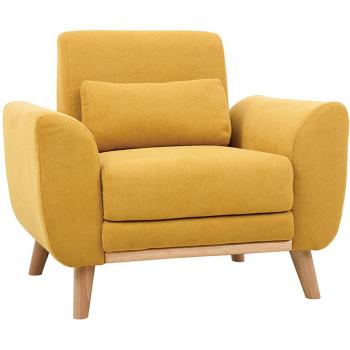 Sillón de diseño EKTOR en tejido efecto terciopelo amarillo mostaza