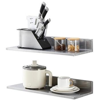 VEVOR Commercial Stainless Steel Wall Shelf – 8.6 x 24, 44 lb Load, Back‑Baked Backsplash, Heavy Duty Storage Rack