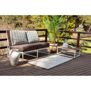 Teppich Outdoor Indoor Terrasse Balkon Modernes Skandi Design Elfenbein und Grau 80 x 150 cm