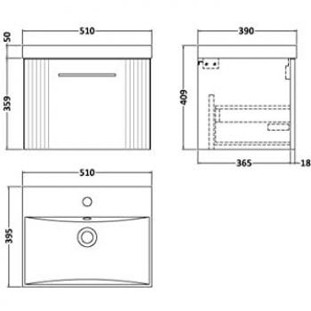 Nuie Satin Navy 500mm Wall Hung Single Drawer Vanity Unit with Thin-Edge Basin