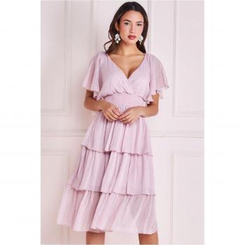 Goddiva Women's Pink Lurex Chiffon Tiered Dress (Size 8)