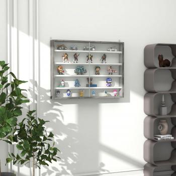 Wall Mount 5 Tier Display Glass Door Cabinet Collectables Organiser Grey White