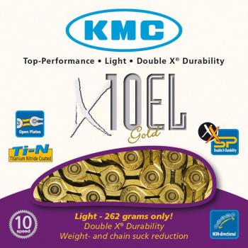 Cadena KMC X‑10‑EL Dorada Compacta 114 Eslabones