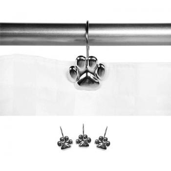 12Pcs Decorative Shower Curtain Hooks with Cat Footprints