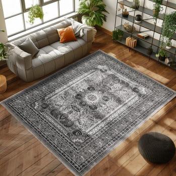 Tapis tissé gris motifs orientaux 80x150 cm