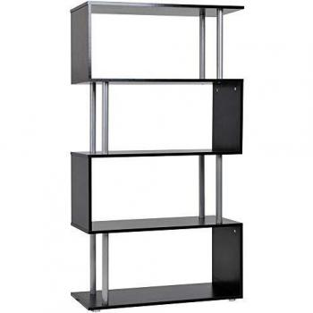 HOMCOM Black Wooden S Shape Bookshelf