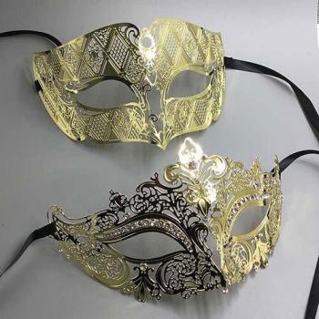 Masque de fête vénitien en métal avec strass pour amoureux