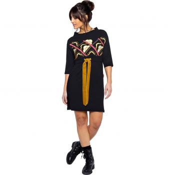 Femme Noir Couture: Robe à Coulisses, Point Franc, Noeud Doré