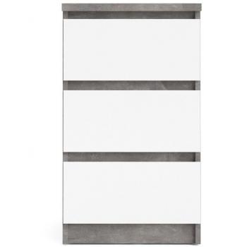 Naia Bedside Table with 3 Drawers in Concrete and White High Gloss