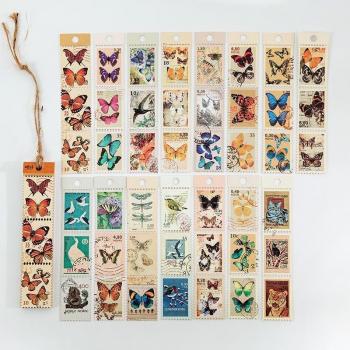 Vintage Postage Stamp Flake Sticker Collection (45 Pcs) – Fruit, Flower, Plant Motifs for Scrapbook and DIY Use