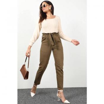 Pantaloni elasticizzati donna khaki 34