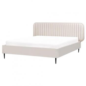 Lit Double Chic en Velours Beige 160x200 cm