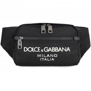 Dolce & Gabbana 'Sicilia Dna' Men's Nylon Belt Bag, Black, Size: ONE SIZE, Color: 8B956