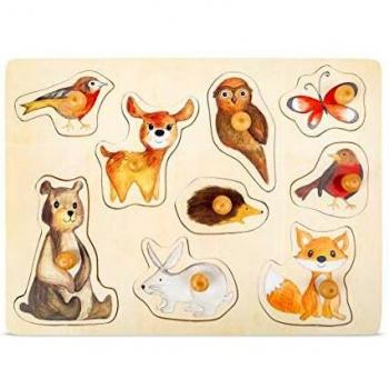 Jeu de Construction Petit Pied Bosdierenbois – 9 pièces, bois naturel
