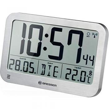 Bresser MyTime MC LCD Wanduhr Tischuhr Silber 225x150mm